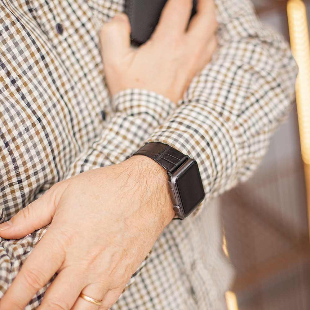 Ремешок для Apple Watch 40/41/42 mm из кожи крокодила, черного цвета