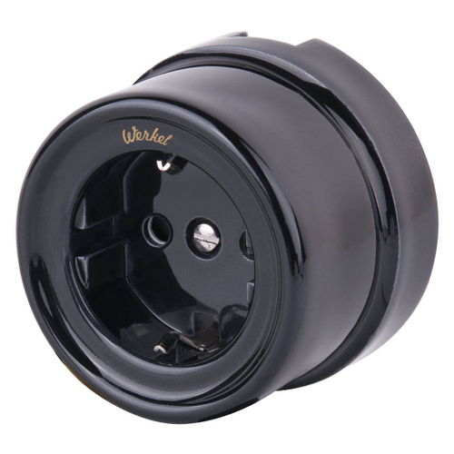 Розетка с заземлением черный ретро W5671008