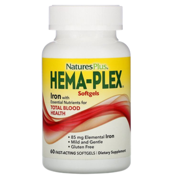Natures Plus Hema-Plex 60 fast-acting softgels , Хема - Плекс, Железо Комплекс быстрого высвобождения