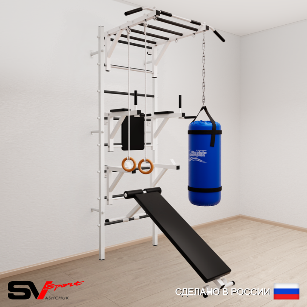 Шведская стенка Sv Sport усиленная 6611 (Турник рукоход/Брусья/Стойка/Скамья/Кольца/Цепь/Мешок 15кг)