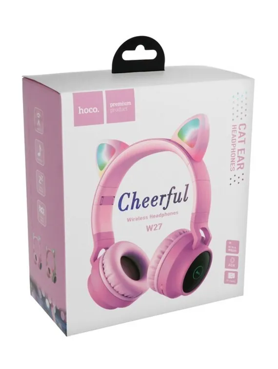 Наушники Hoco W27, беспроводные, накладные, микрофон, BT 5.0, 300 мАч, подсветка, серые