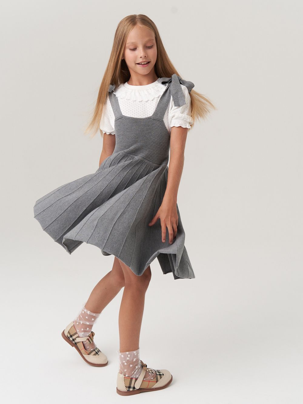 Сарафан школьный для девочки AT972-218 серый