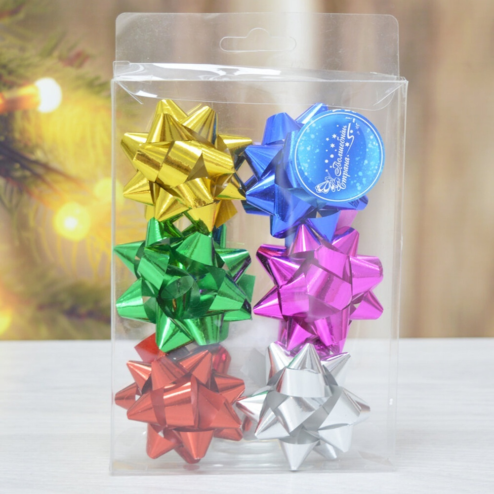 Бант 6см 6шт для упаковки подарков, разноцветный