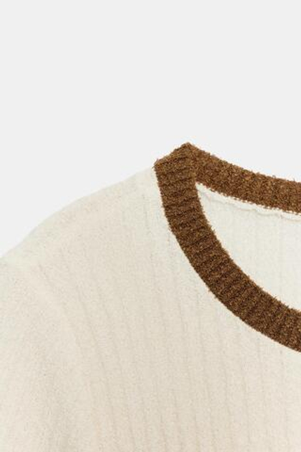 ZARA ТОП В СТИЛЕ РУСТИК В ПОЛОСКУ, ЭКРЮ