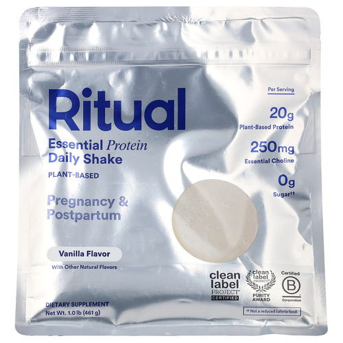 Ritual, Essential Protein, ежедневный коктейль, для беременности и послеродового периода, ваниль, 461 г (1 фунт)