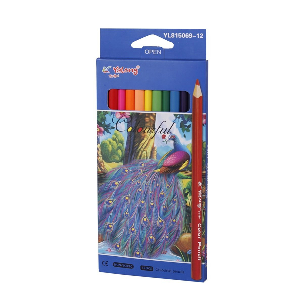 Карандаши цветные Yalong 12 цв., "ZOO-1" деревянные, трехгранные, заточенные, грифель 3.0 мм, картон. уп., европодвес