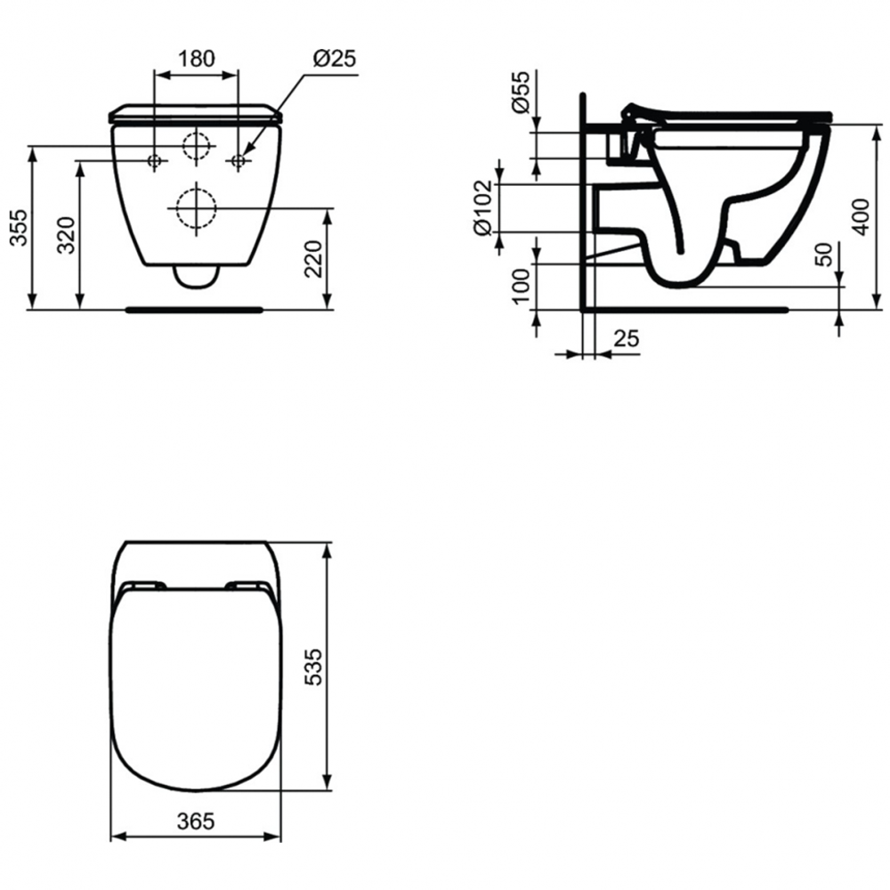 Безободковый подвесной унитаз Ideal Standard TESI Rimless T350301