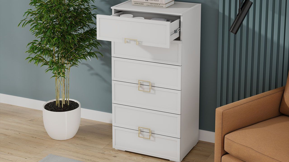 Комод для одежды с ящиками Белый холст/Белый Жемчуг 6 ящика 60х43х121 см