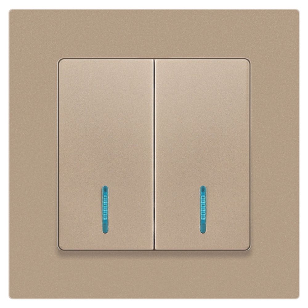 Выключатель Intro Accent 6-105-04 двойной с подсветкой, 10А-250В, IP20, СУ, AL/CU, шампань