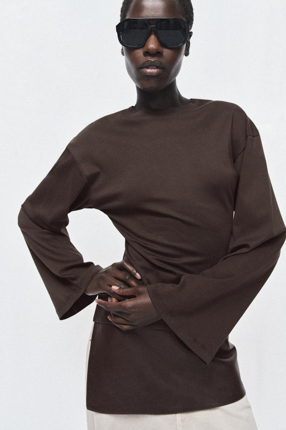 ZARA КОЖАНЫЙ РЕМЕНЬ-ЮБКА (100% КОЖА), КОРИЧНЕВЫЙ