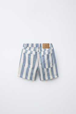 ZARA ДЖИНСОВЫЕ ШОРТЫ BAGGY В ПОЛОСКУ, СИНИЙ