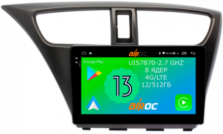 Магнитола для Honda Civic 9 2012-2015 (хэтчбэк) - Airoc 2K AU-1901 на Android 13, TS20, 12/512Гб, SIM-слот