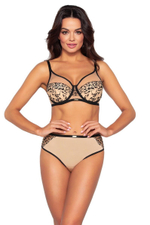 Бюстгальтер с шитыми чашками на косточках и контрастной вышивкой (Размер: 65E) (Цвет: черный с бежевым)