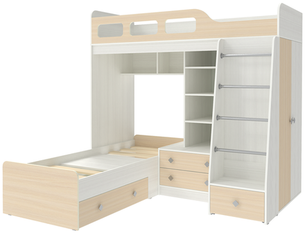 Двухъярусная кровать КарИВи Астра 4 Белое Дерево  Дуб Молочный