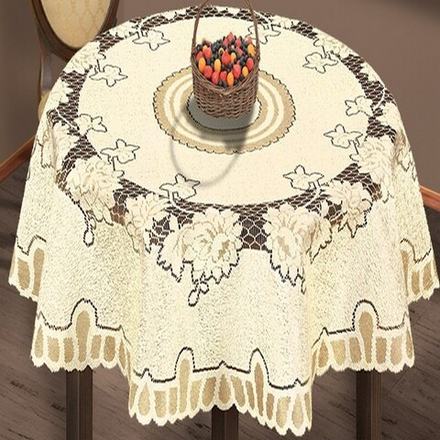 Скатерть жаккардовая круглая, цвет кремово-золотистый, Польша.