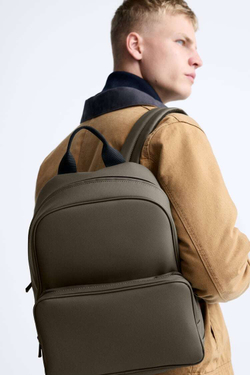 ZARA ОДНОТОННЫЙ РЮКЗАК ИЗ РЕЛЬЕФНОЙ ТКАНИ, ЗЕЛЕНЫЙ ХАКИ