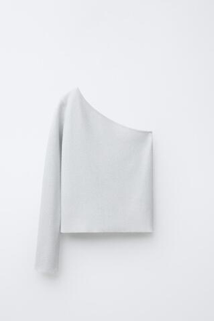 ZARA СВИТЕР АСИММЕТРИЧНОГО КРОЯ С БЛЕСКОМ, СЕРЕБРИСТЫЙ