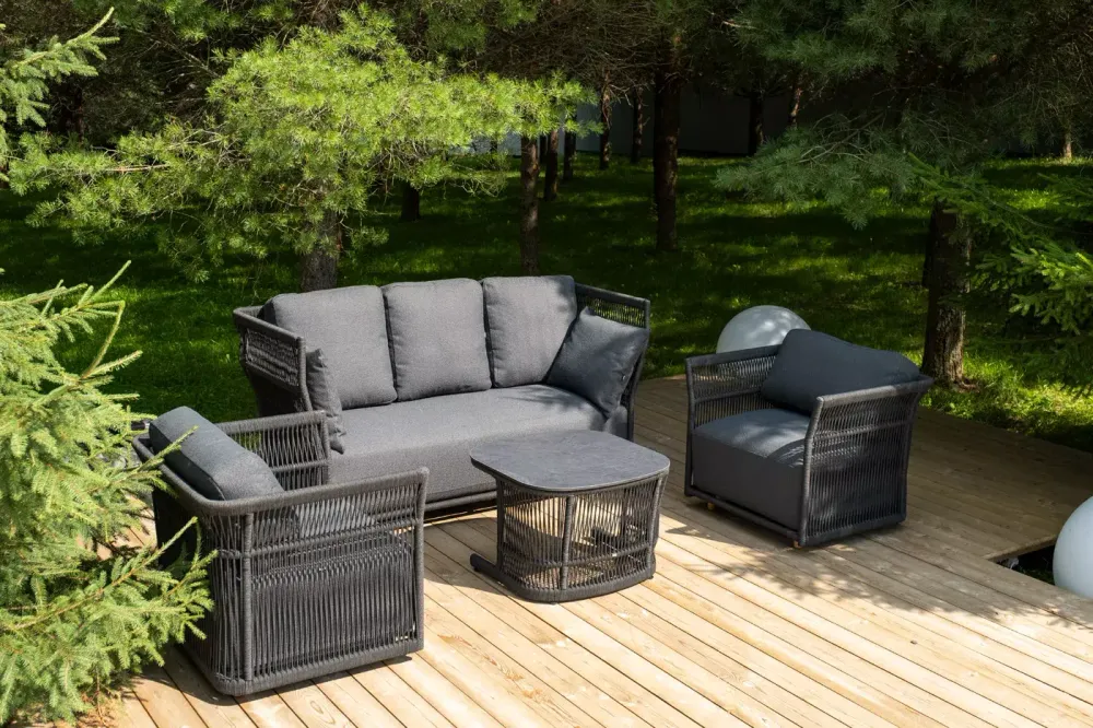 "Лугано" лаунж-зона 5-местная плетеная из роупа (веревки), каркас алюминиевый темно-серый, роуп темно-серый