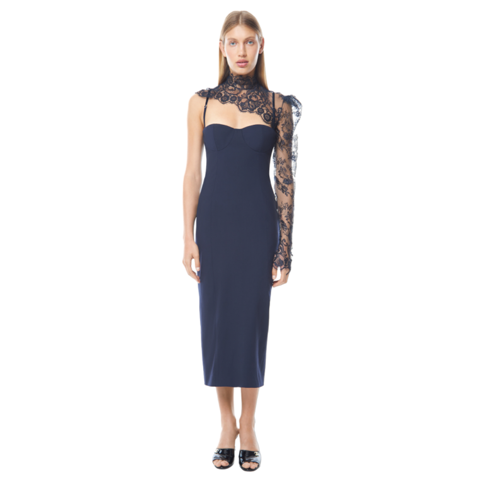 Платье корсетное с рукавом из кружева из тонкой шерсти