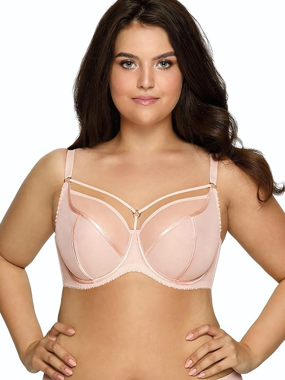 Бюстгальтер на косточках plus size с декоративными бретелями (Размер: 105F) (Цвет: телесный)