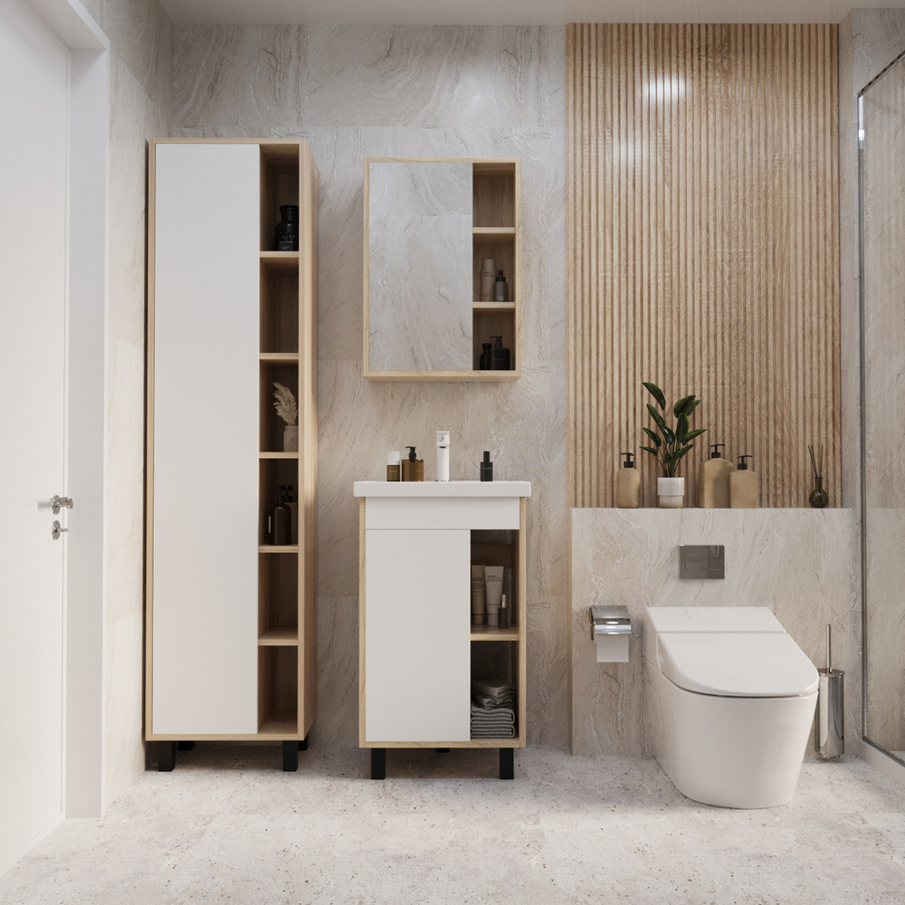 Тумба д/ванной "МИЛТОН-50" Дуб сонома/белый под рак. Фостер 50 (Kirovit) (ЛДСП /ПВХ)