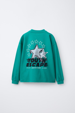 ZARA ФУТБОЛКА С РЕЛЬЕФНЫМ ПРИНТОМ, ЗЕЛЕНЫЙ