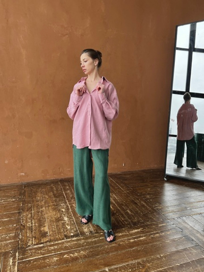 Брюки изо льна зеленого цвета