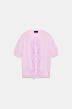 ZARA КАРДИГАН С ВОЛАНАМИ И КОРОТКИМИ РУКАВАМИ, СИРЕНЕВЫЙ