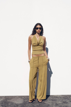 ZARA ТОП ИЗ ПЛОТНОГО ХЛОПКА С ЭФФЕКТОМ ПОТЕРТОСТИ, БРОНЗОВЫЙ