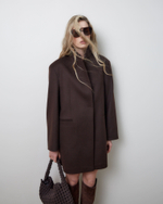 Пальто с асимметричным низом из шерсти и кашемира Диор темный шоколад