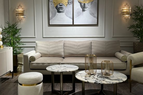 Диван Madrid Memory с кантом трехм. без мех.,велюр бежевый Colt021+Colt030