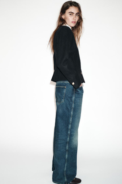 ZARA БЛЕЙЗЕР ОБЛЕГАЮЩЕГО КРОЯ С КРУГЛЫМ ВЫРЕЗОМ, ЧЕРНЫЙ