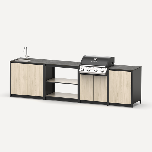 Мангальный комплекс Lounge M-114SG, 3.2 м, дуб сонома/черный мрамор
