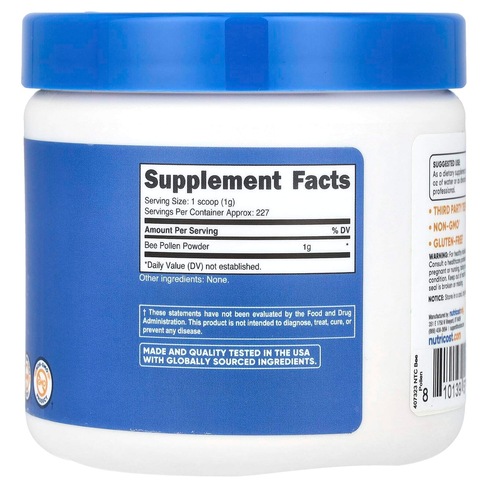 Nutricost, Порошок из пчелиной пыльцы, без добавок, 227 г (8,1 унции)