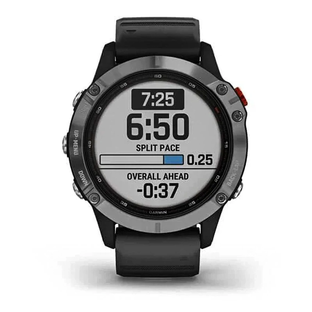 Спортивные наручные часы Garmin Fenix 6 Solar серебристый с черным ремешком 010-02410-00