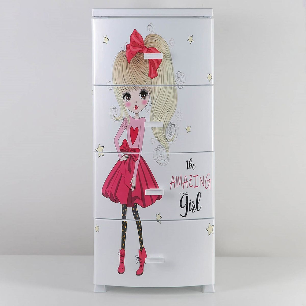 Комод детский 4 ящика, Красотка, 38х47х98 см, бел, Росспласт, РП-451