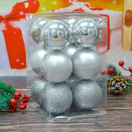 Шар новогодний 12шт 6см, цвет серебро, пластик