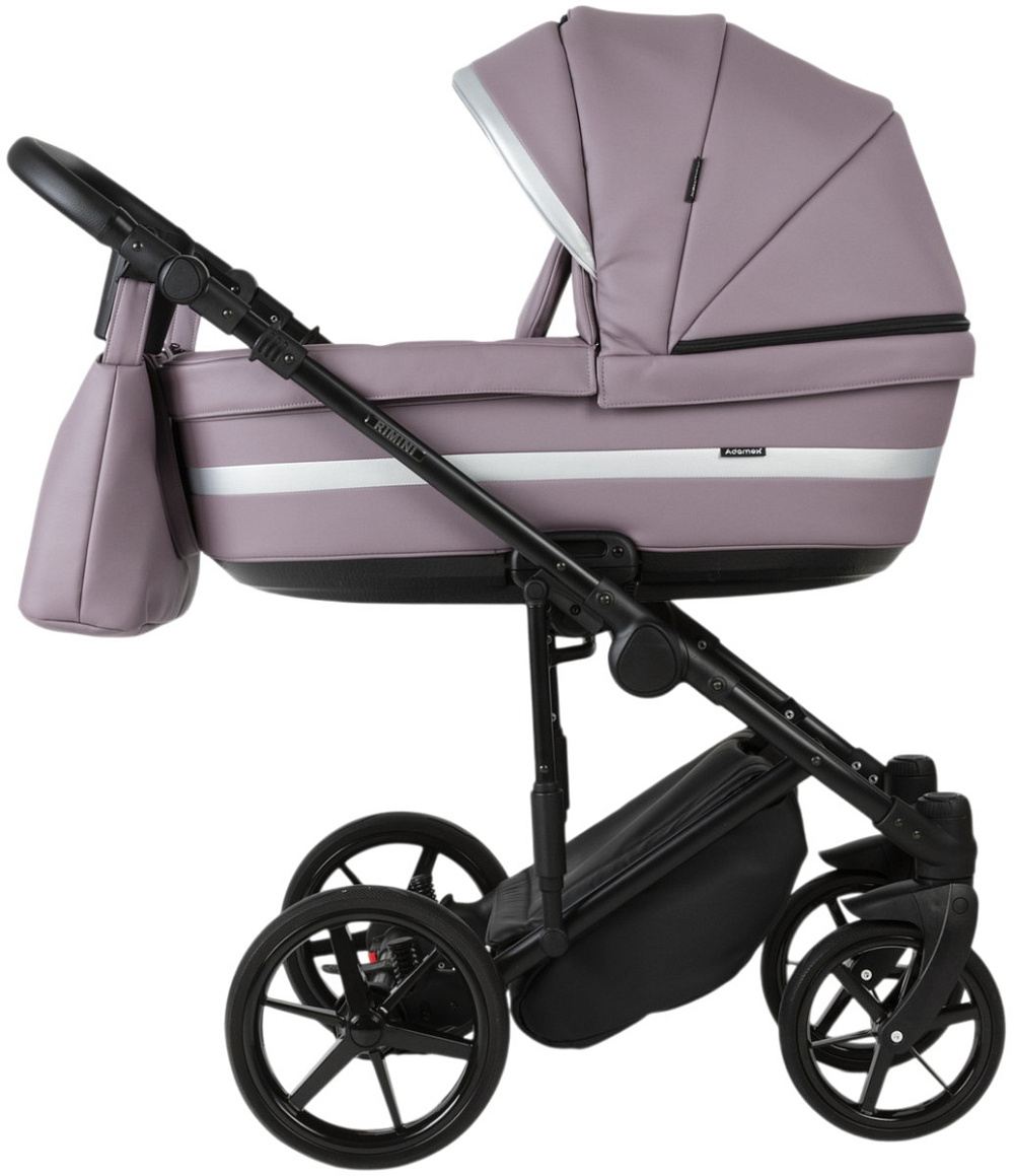 Детская коляска Adamex Rimini Deluxe 2 в 1 RI225A (СВ.СИРЕНЕВАЯ КОЖА+СТАЛЬНАЯ ПЕРЛ.ОТДЕЛКА)