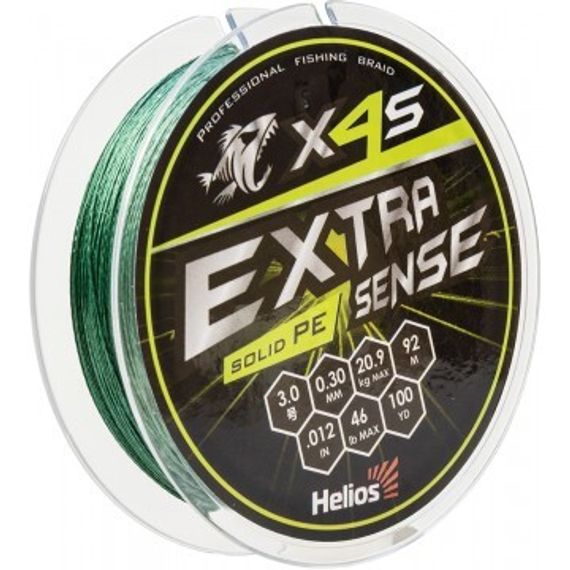 Шнур Helios Extrasense X4S PE Green 92m  3/46LB 0.30mm (HS-ES-X4S-3/46LB)