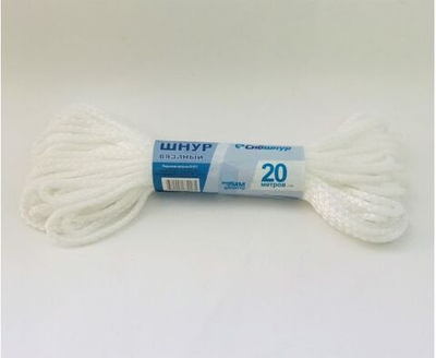 Шнур (веревка) полипропилен вязаный d 6мм, 20м, без сердечника, белый, Сибшнур