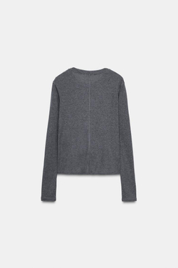 ZARA ФУТБОЛКА С ЦВЕТАМИ СПЕРЕДИ, ТЕМНО-СЕРЫЙ