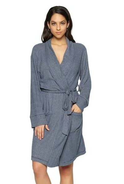 Классический халат свободного кроя под пояс (Размер: S) (Цвет: синий)