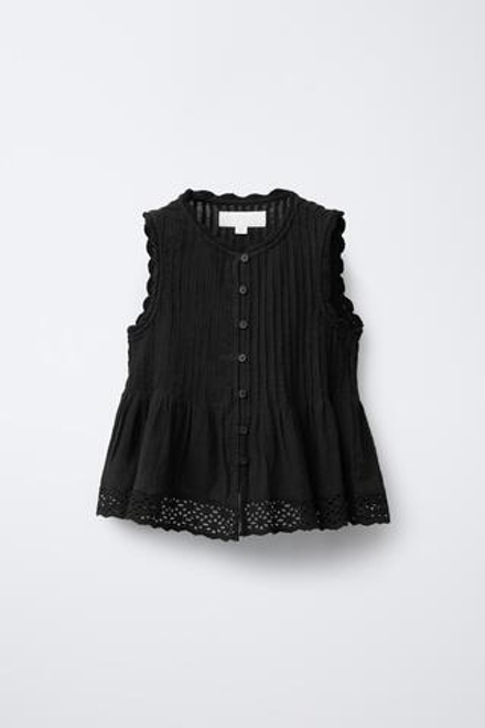 ZARA РУБАШКА С ВЫШИВКОЙ И СБОРКАМИ, ЧЕРНЫЙ