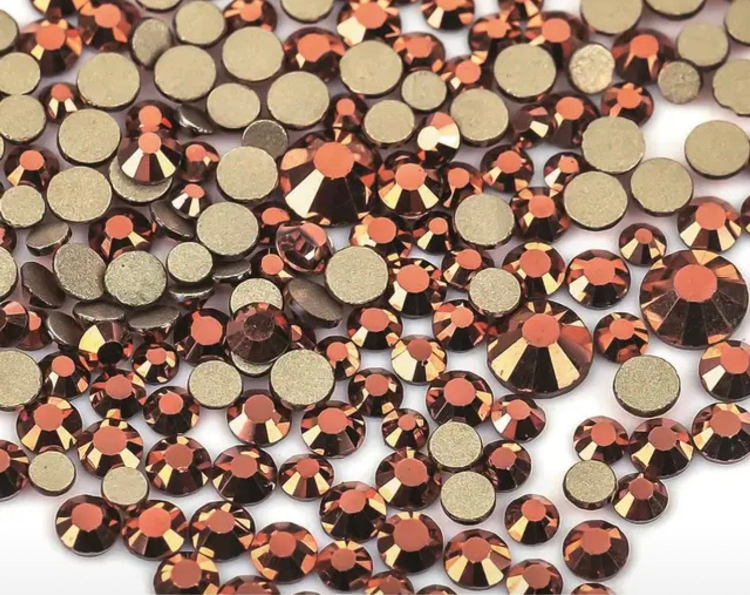 Стеклянные стразы  (размер микс) 1140шт, цвет розовая бронза