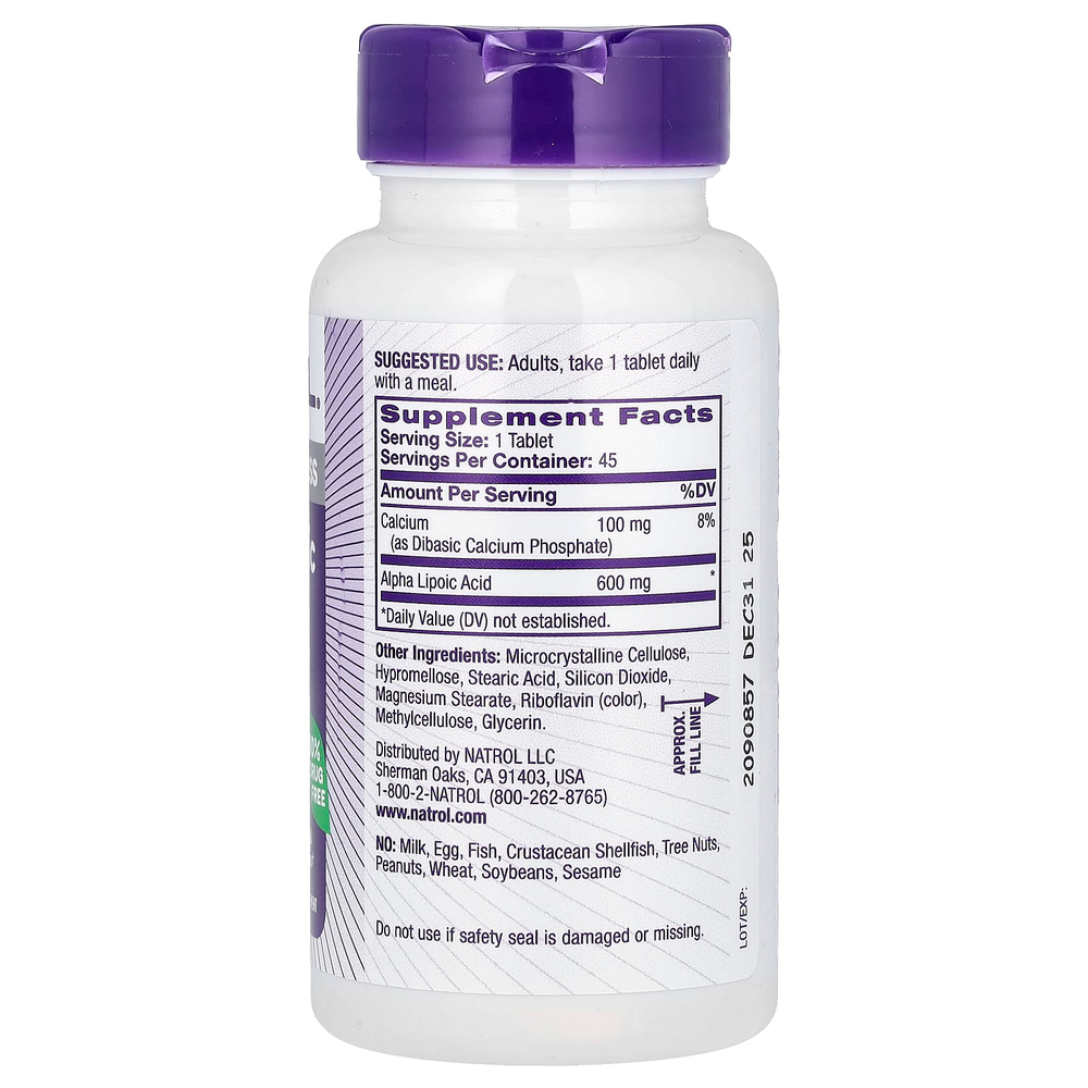 Natrol, Альфа-липоевая кислота, медленное высвобождение, 600 мг, 45 таблеток