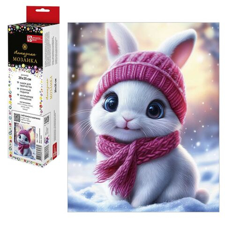 Мозаика алмазная по номерам на холсте 20*25см "Зайчонок в шарфике"