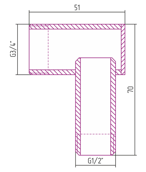Уголок переходной Сунержа G 3/4" нар.р. / G 1/2" нар.р. удл. L-50 мм