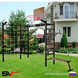 Уличная шведская стенка Sv Sport рукоход с комплектом турник прямой У5565К (Брусья/Стойка/Скамья/Деревянные/Щит баскет/Кронш бокс/Сетка)