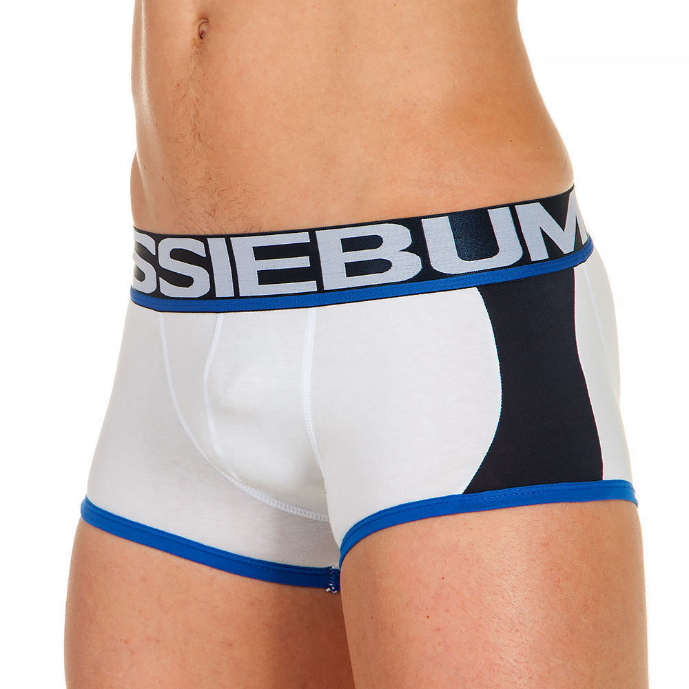 Трусы мужские хипсы белые с темно-синими вставками по бокам AUSSIEBUM