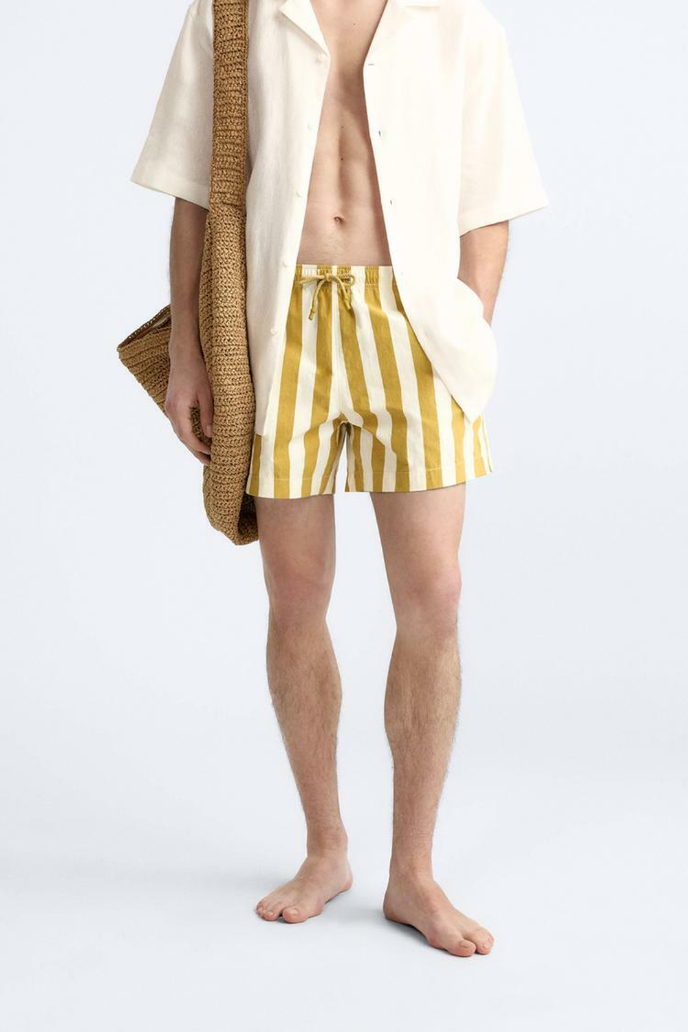 ZARA ПОЛОСАТЫЕ ПЛАВКИ, БЕЖЕВЫЙ